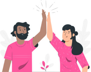 An illustration of two people wearing pink t-shirts giving a high five.