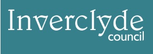teal - green/blue coloured - background with the words Inverclyde Council in white